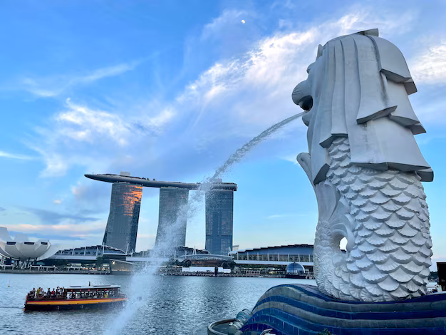Singaporeaugust 27 2023 Merlion Statue Fountain Merlion Park Marina Bay Sand Singapore 618780 10122